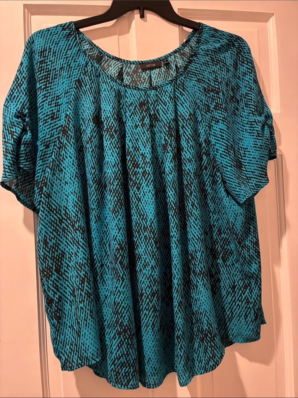 Apt. 9 Teal and Black Patterned Short-Sleeve Top